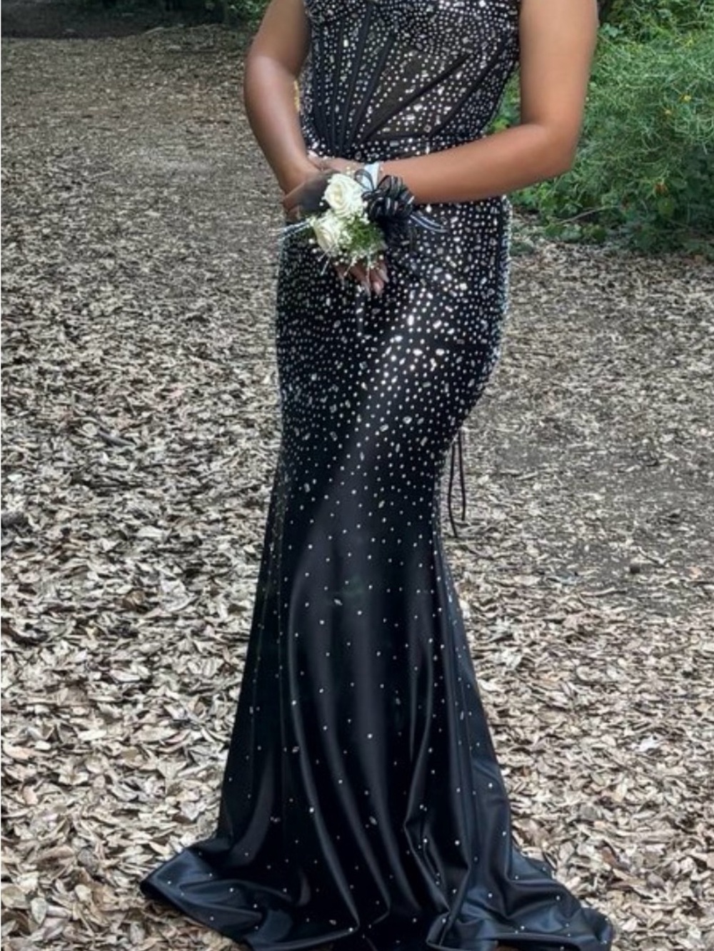 Elegant Black Evening Gown with rhinestones for Prom